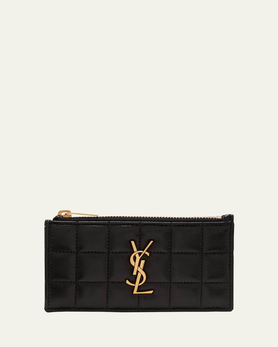 Cassandre YSL Ziptop Card Case in Quilted Smooth Leather